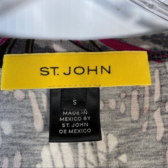 ST JOHN Top with Rhinestones. Abstract in red gray and orange. Size Small - Picture 2 of 8